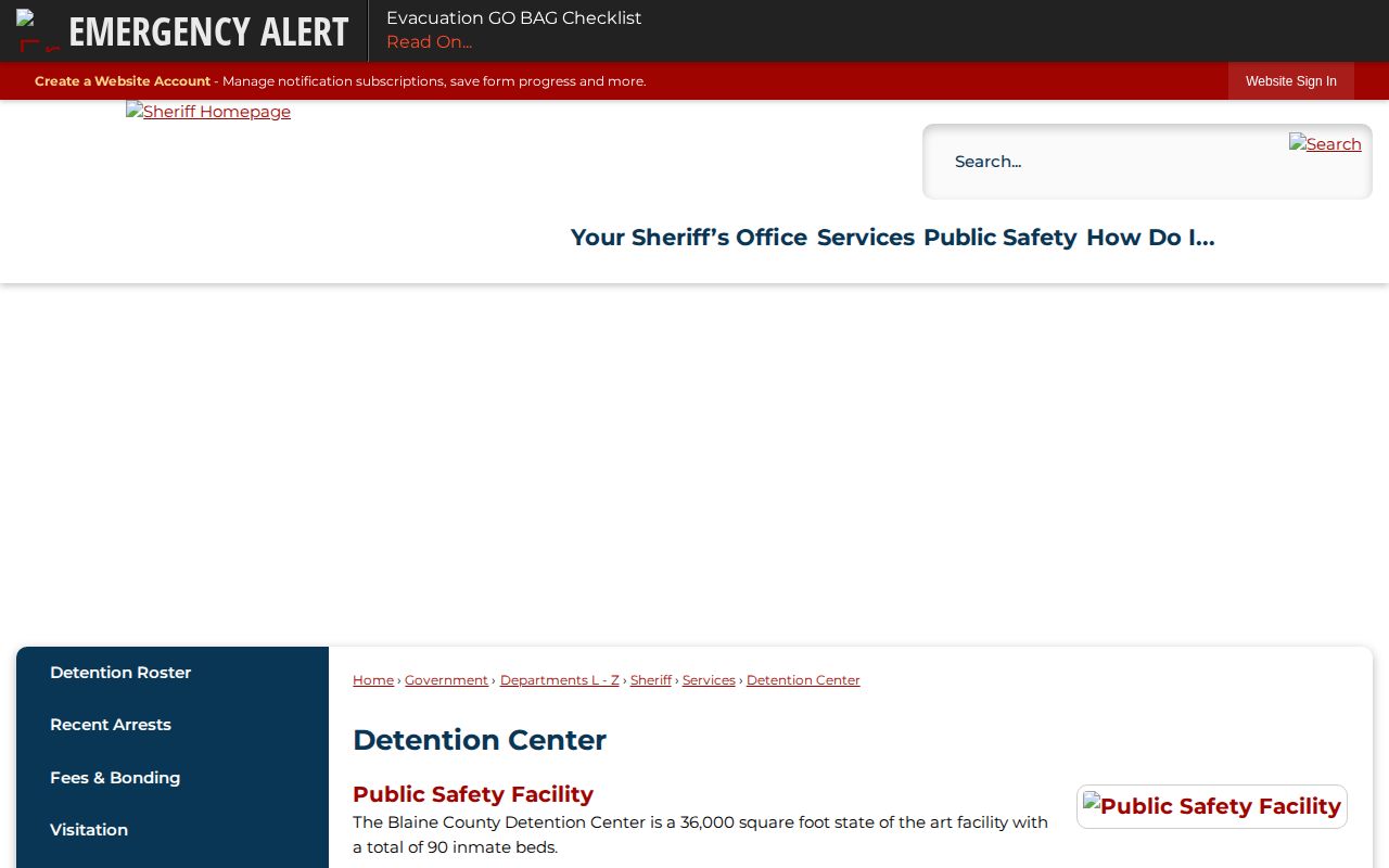 Camas County booking roster research comparison using the Blaine Detention Center official page
